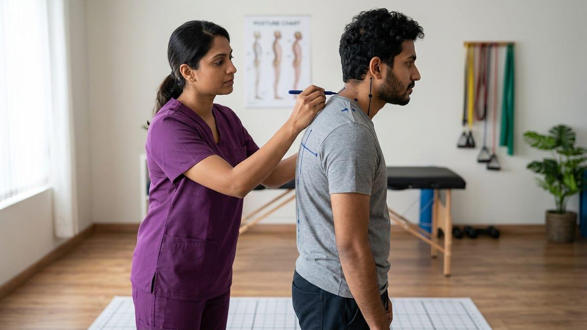 Physiotherapist assessing posture