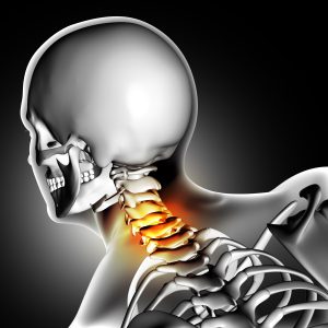 3D render of a medical image of close up of bones in the neck